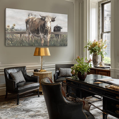 Visual Art Decor Cow Decor black and brow Canvas Print Animal Artwork for livingroom,bedroom,office 40x20 inches