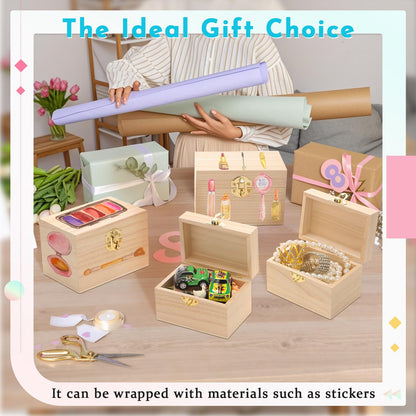 CroBlissful 36 Set 72 Pcs Unfinished Wooden Box with Hinged Lids and Mini Padlock Locks with Keys Unfinished Wood Treasure Chest Box for Craft Gift Jewelry Desktop Storage (Classic)