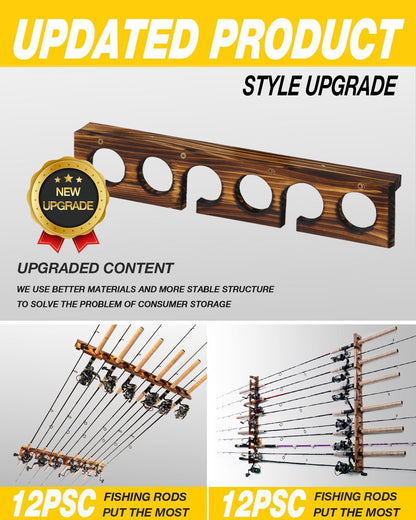 Ghosthorn Holds Up to 12 Rods Fishing Pole Rod Racks Wall or Ceiling Mounted Fishing Pole Rod Holders for Garage Storage Organizer Fishing Gear Equipment for Men Women