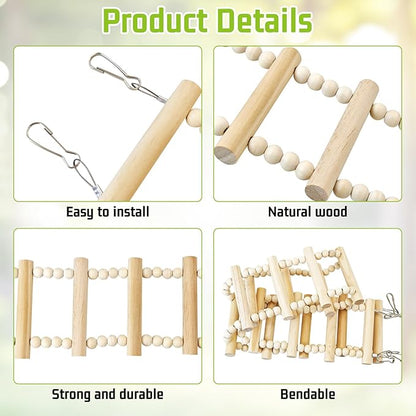 BNOSDM Long Bird Ladder Bridge 45.3 in Wooden Parakeet Climbing & Swing Toys Bird Cage Accessories for Budgies, Cockatiels, Conures, Lovebirds, Canaries (20-Steps)