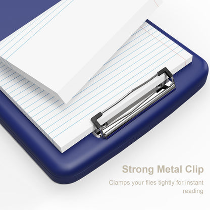 Piasoenc Clipboard with Storage, 8.5 x 11 Organization Box with Pen Holder and A4 Legal Paper Folder, Heavy Duty Plastic, Folio & Side-Opening, Low Profile Clip for Nurses, Teachers,Navy Blue