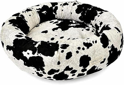 Organic Cotton Canvas Dog Bed: Removable Cover, Natural Fill - Made in USA (Cow Print Black White, X Small 18" x 6" inches)
