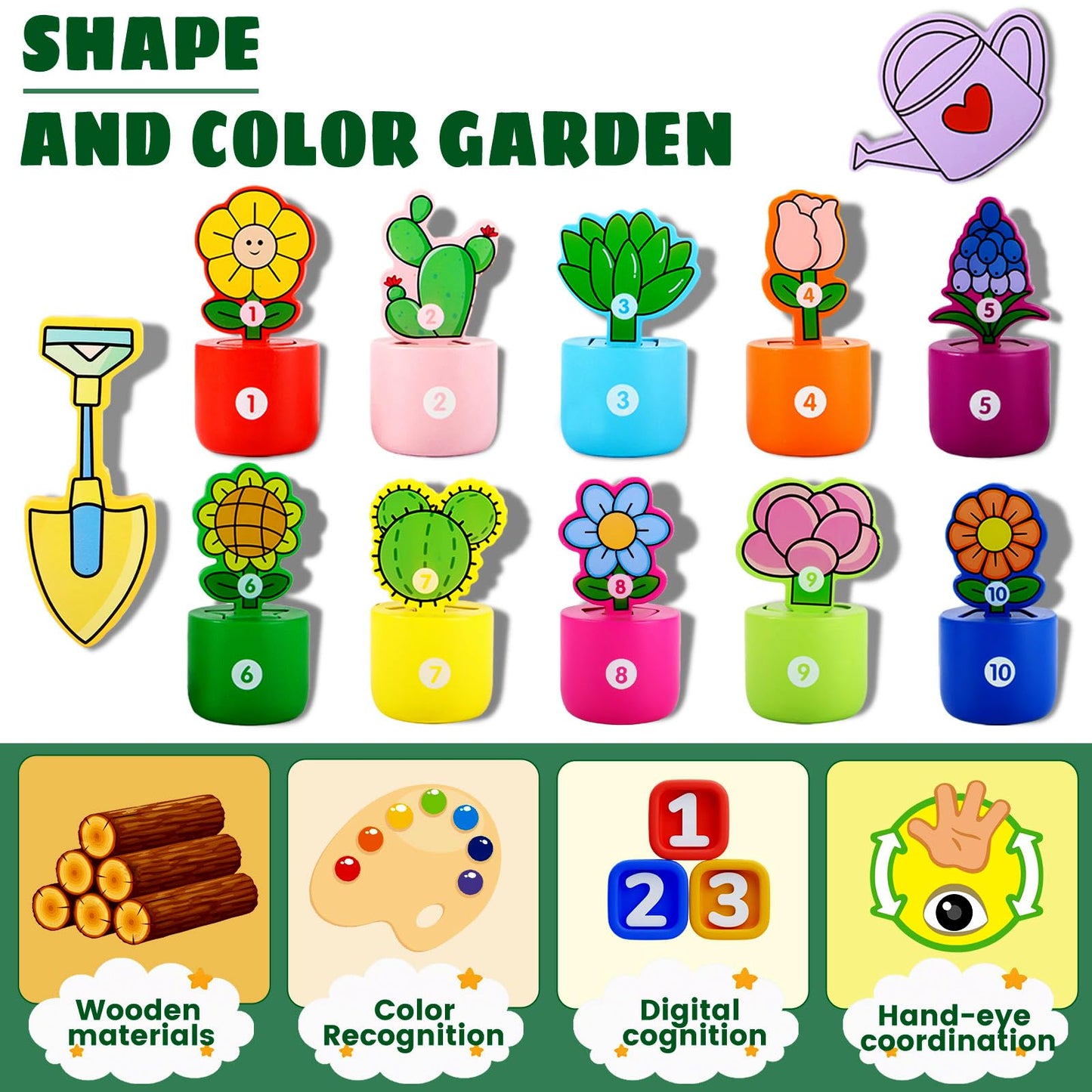 Scuwtocn Montessori Toys Wooden Flower Garden for 2 Year Old Girls