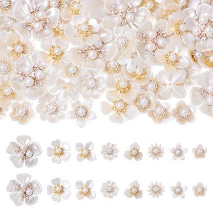 Beadthoven 56Pcs Pearl Rhinestone Buttons 8 Styles Vintage Crystal Flower Brooches Flatback Floral Button Embellishments for DIY Craft Wedding Bouquet Hair Clothing Jewelry Making Bag Shoes Supplies