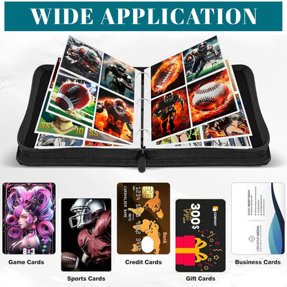 Football Card Binder, Philadelphia Trading Card Holder Protectors, 4 Pocket Fits 400 Cards with 50 Removable Sleevesves Card Storage Album