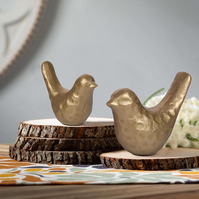 Elegant Cast Iron Bird Statue with Vintage Brass Coating – Gold Bird Figurine for Home Desk, Living Room, Bedroom, Office – Charming Decorative Ornament