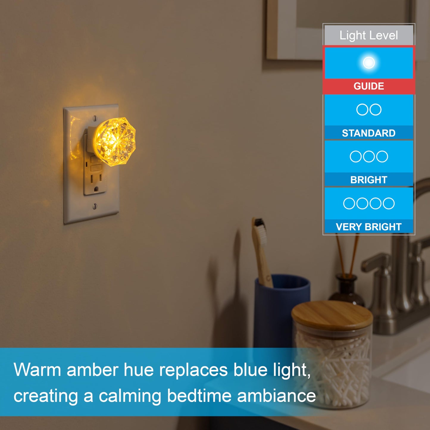GE SleepLite Jewel LED Night Light, Plug-in, Always on, Amber, UL-Certified, Energy Efficient, Ideal Nightlight for Bedroom, Bathroom, Nursery, Hallway, Kitchen, 11286, 2 Pack