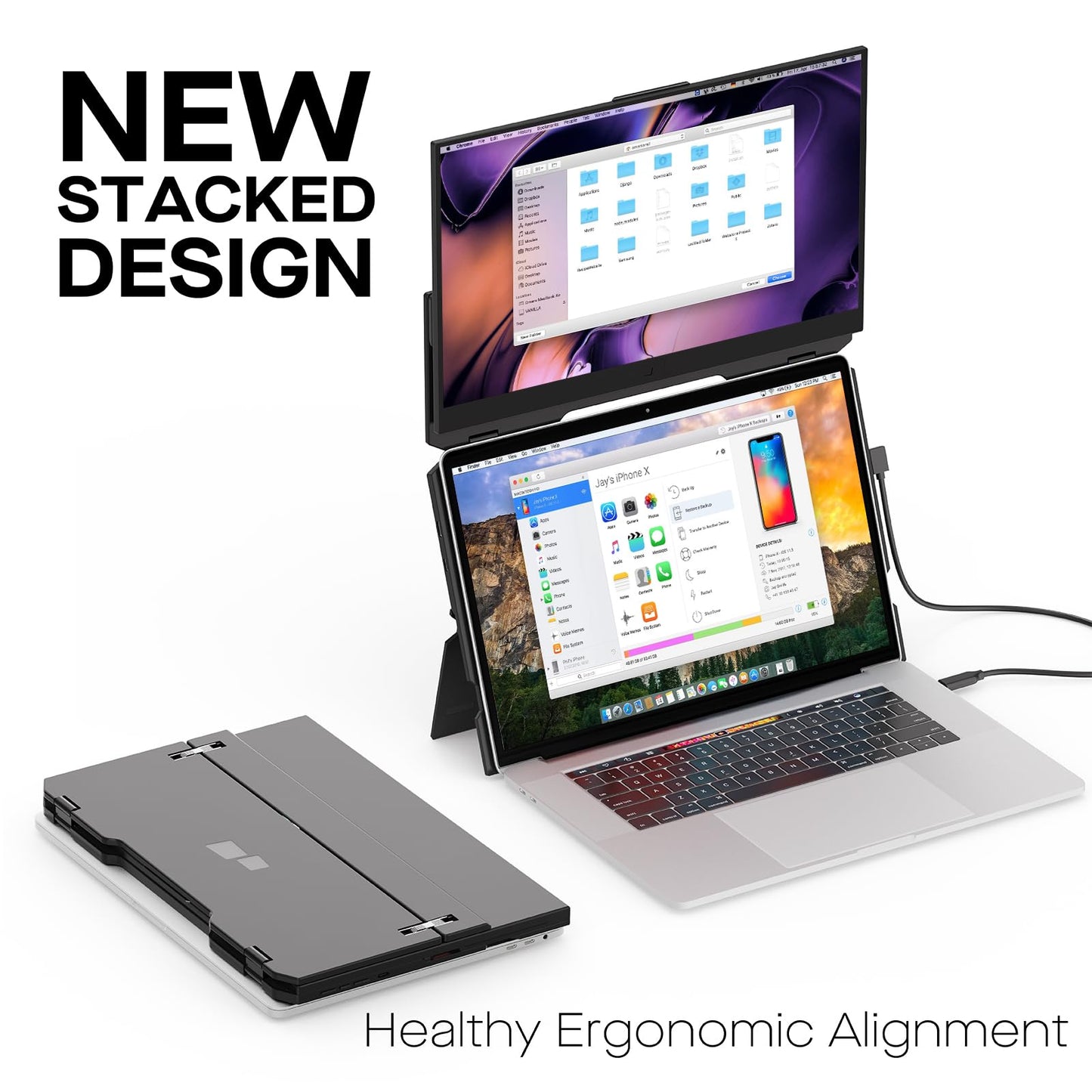 Mobile Pixels Geminos (2 x 24 inch) IPS Dual Stacked Computer Monitors with 65W USB-C Charging, 1080P Webcam&Speakers, All-Inclusive Workstation PC Monitor, USB-A/USB-C/HDMI, Ergo Design(2 Monitors)