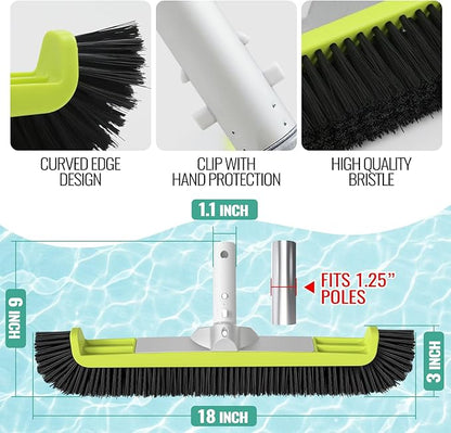 18" Pool Brush Head for Cleaning Swimming Pool Walls, Curved Ends
