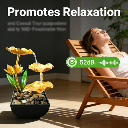 Qingyingge 11‘’ H Gold Tabletop Water Fountain, Zen Desktop Waterfall, Indoor Lotus Desktop Decorative Fountain, Home Bathroom Bedroom Decor.