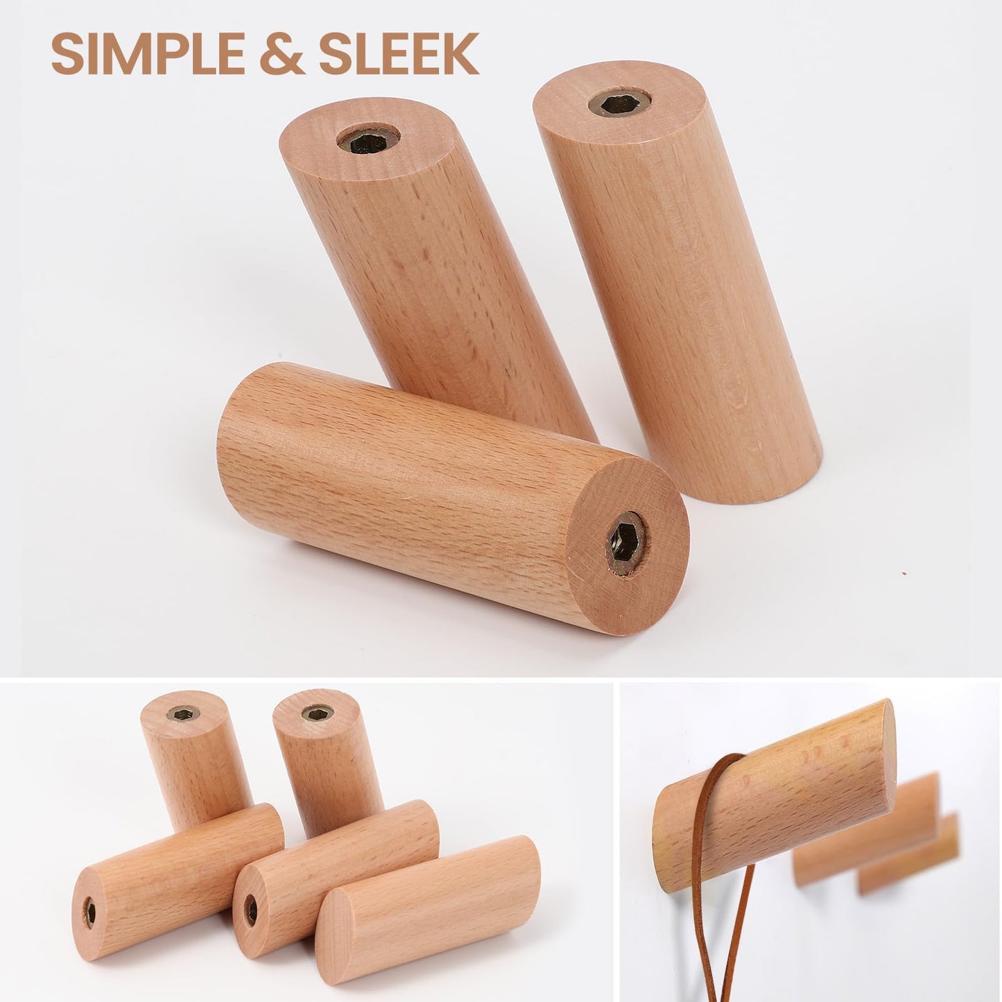 evory 6 Natural Wood Hooks for Wall, Rustic Wooden Coat Hooks Wall Mount, Hat Hooks for Wall, Decorative Coat Rack Hangers, Heavy Duty Coat Hanger Hooks for Hanging Bags,Towels,Purse(Beech Wood)