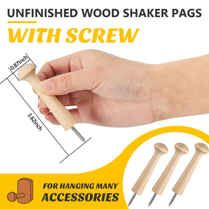 50 Pieces Wooden Shaker Peg Screw-on Pegs 3.62 Inch Long Unfinished Wood Shaker Racks for Hanging Clothes Hats Towel and More DIY Paint Color (Wood Color)
