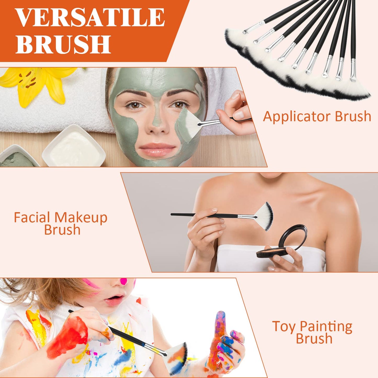 9 Pieces Facial Fan Mask Brushes, Soft Facial Applicator Brushes Tools for Peel Glycolic Makeup for Mud Cream(Champagne)