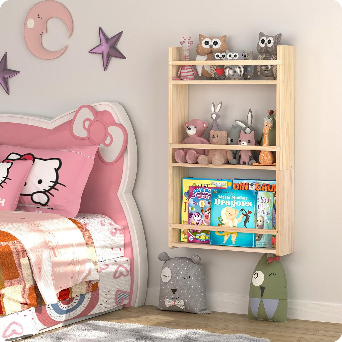 Bidami Wall Bookshelf for Kids, 3 Tier Kids Bookshelf Wall, 16.5 inch Floating Book Shelves for Nursery, Great for Bedroom, Living Room, Play Room and Nursery.