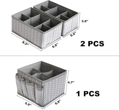 Cosmetic Storage Bins Makeup Organizer, Adjustable Multifunction Storage Box Desk Drawer Divider for Makeup Brushes, Bathroom Countertop or Dresser, Set of 3 (Grey)