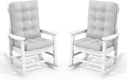 SERWALL Oversized Outdoor Rocking Chair Set of 2, HDPE Rocker for Adults, Patio Rocking Chairs for Porch, White