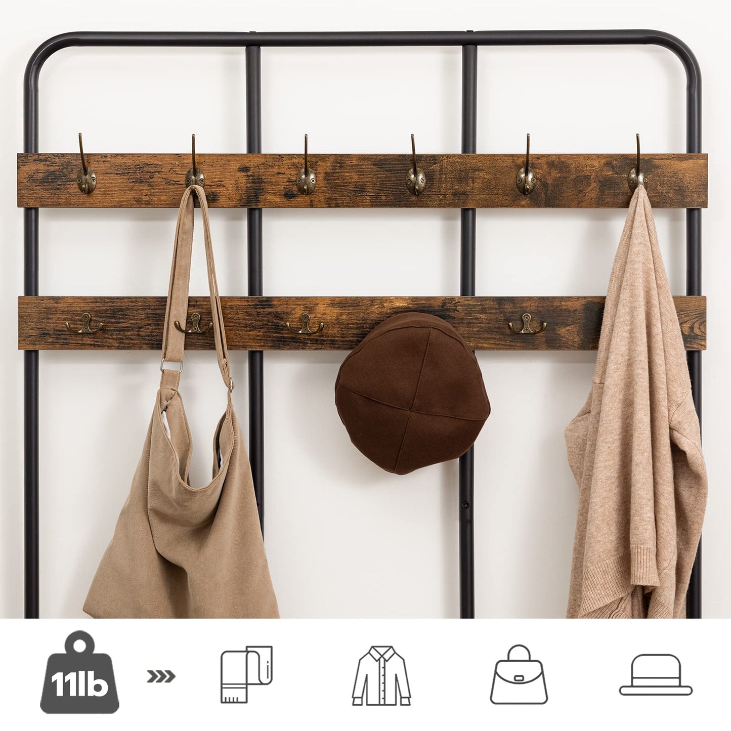 HOOBRO Extra Large Hall Tree with Shoe Bench and Coat Rack, Wood and Metal, 39.4"L x 14"W x 71.7"H