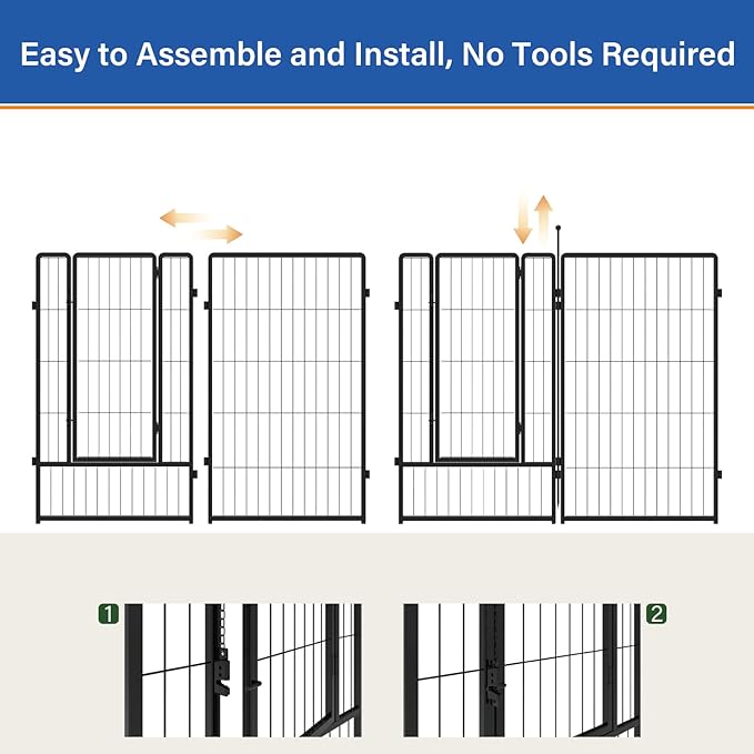 Dog Playpen 24 inch 8 Panels for Indoor & Outdoor Use – Heavy-Duty Metal Pet Fence with Ground Stakes, Rounded Ball Tops for Safety, Stable & Foldable Design, Easy to Assemble