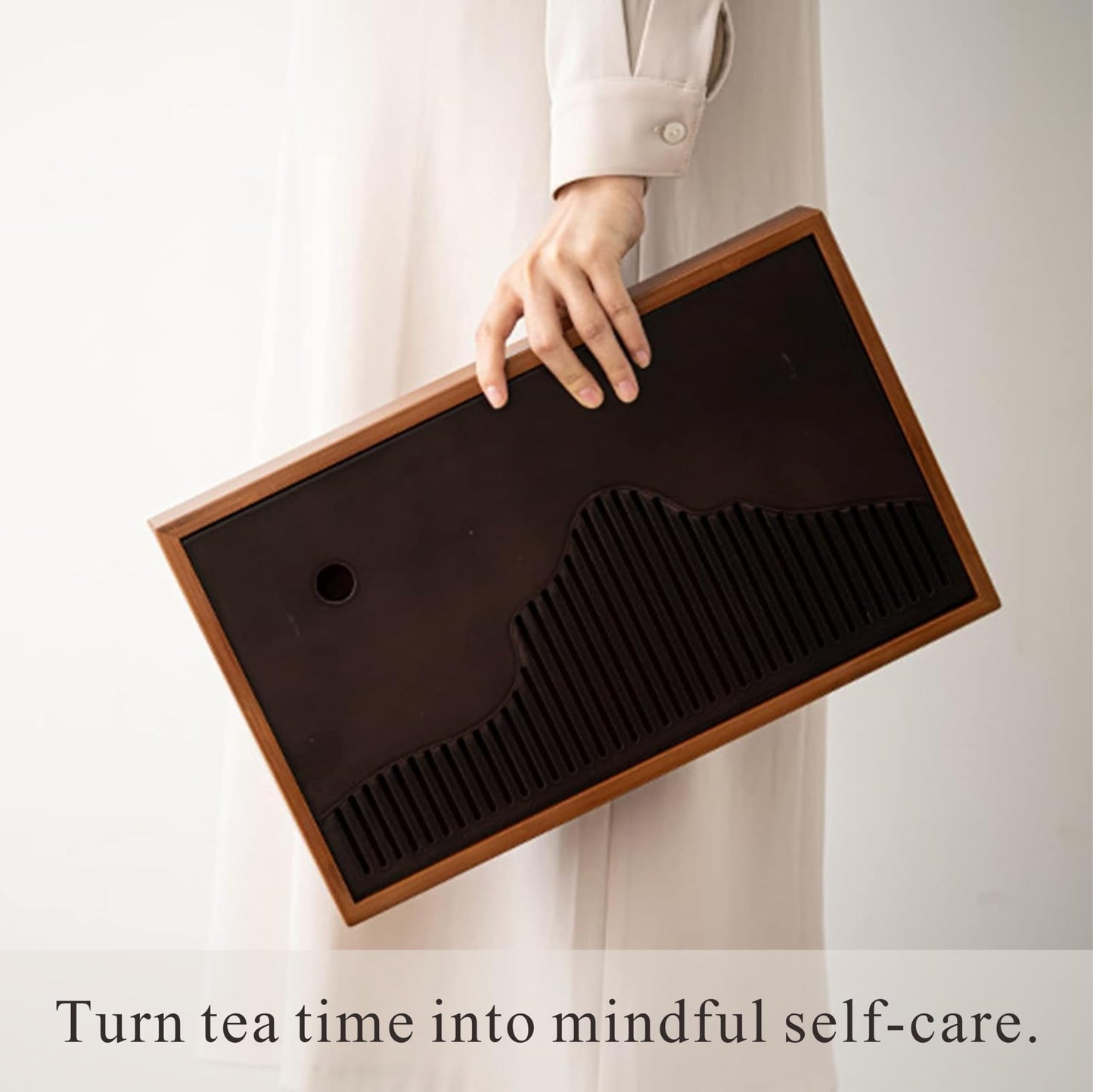 Bamboo Tea Tray & Table Set - Chinese Gongfu Tea Serving Tray with Tea Brush, Compact & Portable (11.8 Inch)