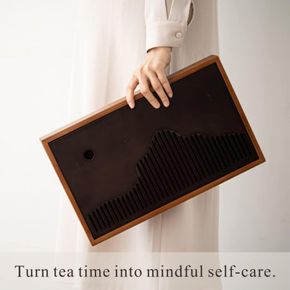Bamboo Tea Tray & Table Set - Chinese Gongfu Tea Serving Tray with Tea Brush, Compact & Portable (11.8 Inch)