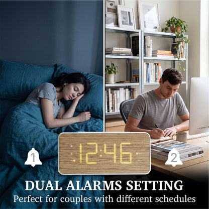 Lumoday Wooden Digital Alarm Clock for Bedroom, Large Display, 100dB Alarm