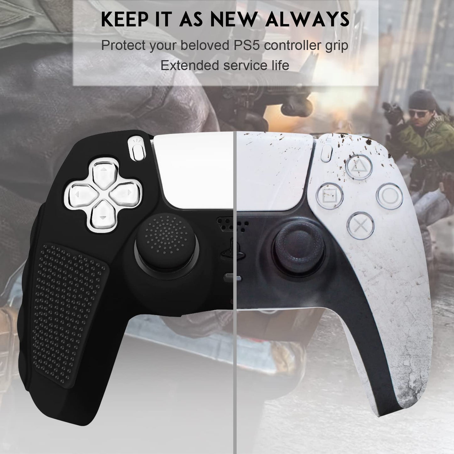 SIKEMAY Anti-Slip PS5 Controller Skin, Soft Thicken Non-Slip Studded Silicone Gel Grip Protective Cover Case for PlayStation 5 Controller Grip, 2 Pack with 8 x Thumb Grip Caps