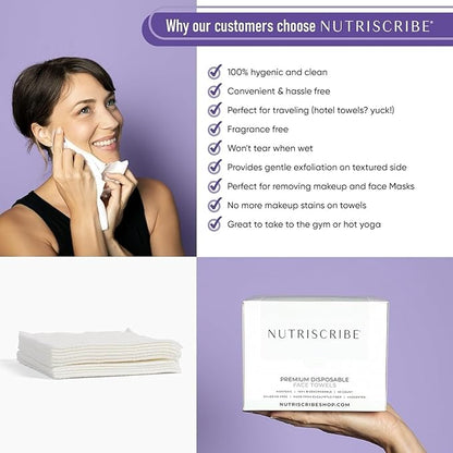 Disposable Face Towels XL, Makeup Remover Cleansing Wipes, 100% Natural