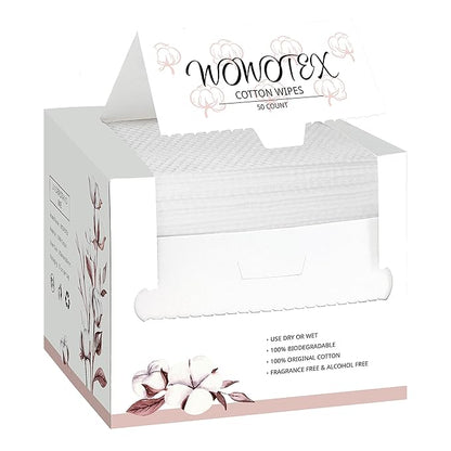 100% Cotton Disposable Face Towel 50 Count 10x12 Inch | Biodegradable Thick