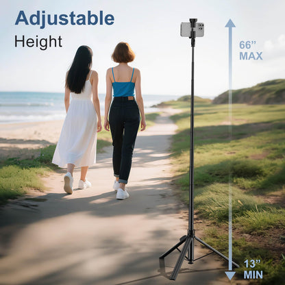 SEAJIC 66" Automatic Phone Tripod Stand with Remote, Cell Phone Tripod for iPhone Video Recording & Live Streaming, Adjustable Selfie Stick Tripod for Content Creators, Vloggers (Black)