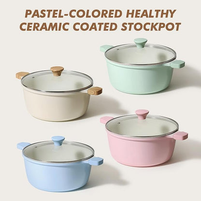 SENSARTE Ceramic Nonstick Stock Pot with Lid, 7 Quart Induction Cooking Pot with Tempered Glass Lid, Stew Pot for Soup and Oatmeal, Pasta Casserole, PFOA PFAS PTFE Free, Blue