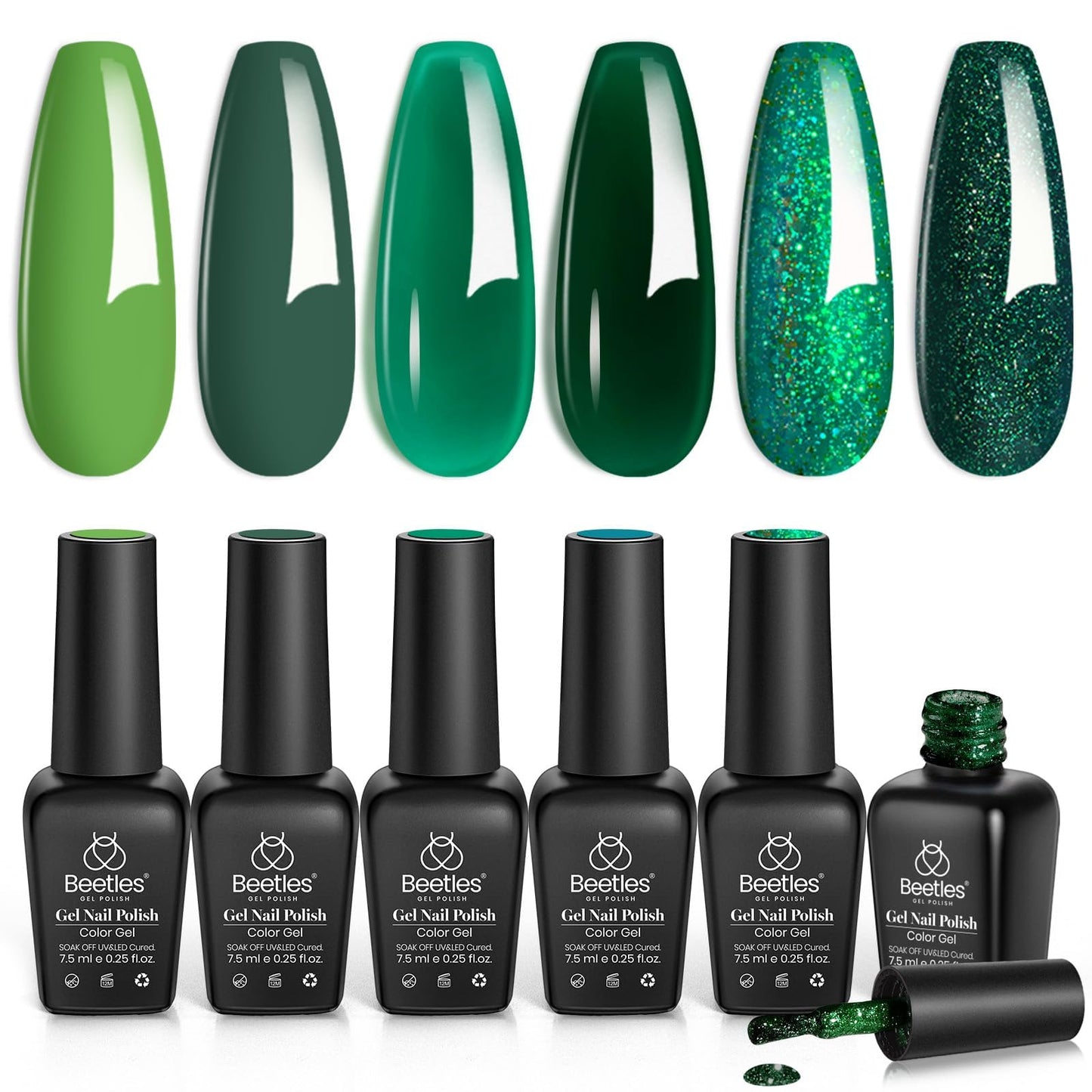 Beetles Halloween Gel Nail Polish Set – Wicked Mystic 8 Colors Gel Polish Kit, Gold Silver Black Green Blue Cat Eye Purple Red Glitter with Nail Art Accessories UV LED Soak Off Manicure Gift for Women