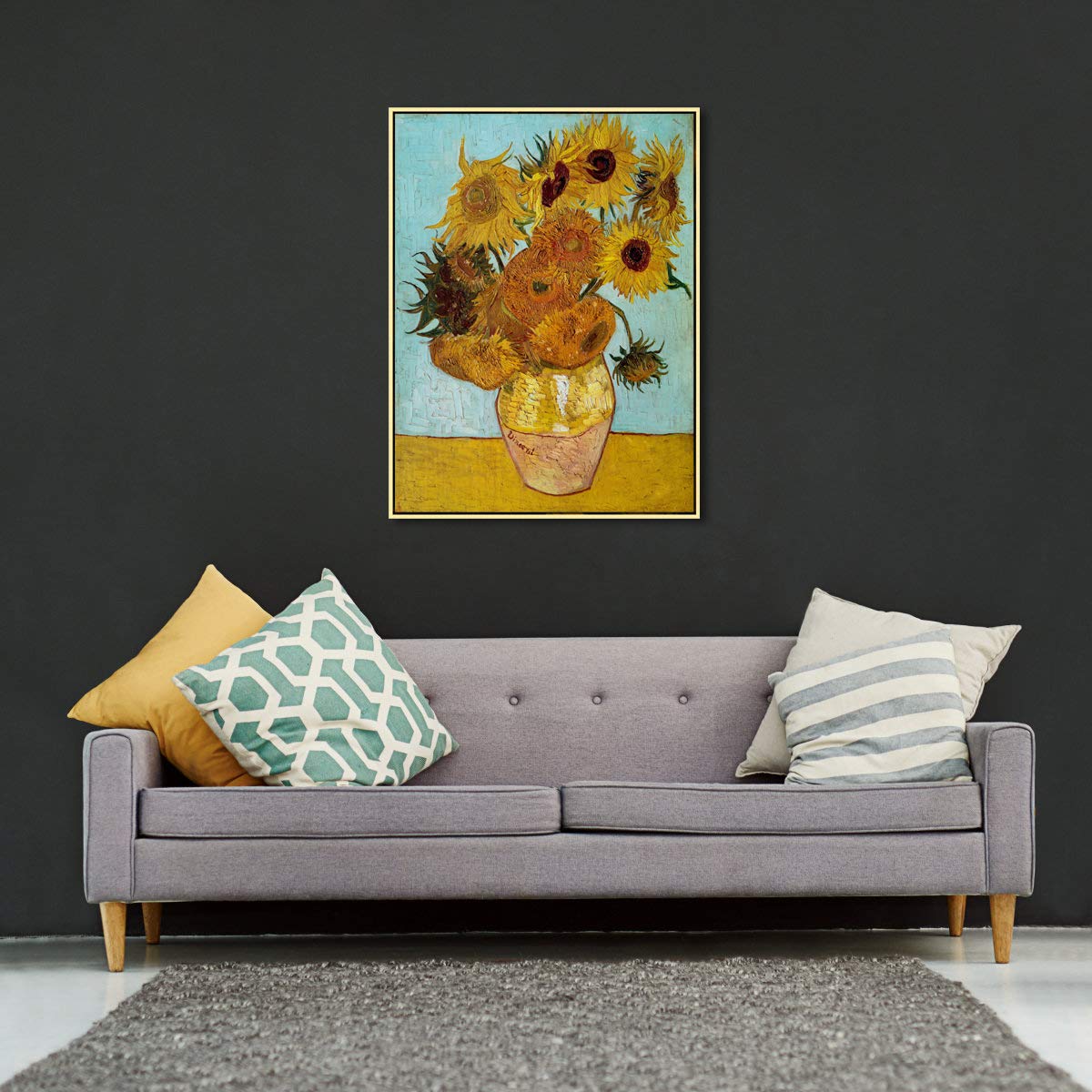Wieco Art Framed Wall Art Canvas Prints of Sunflower by Vincent Van Gogh Paintings Reproduction Abstract Wall Decorations for Living Room Golden Frame