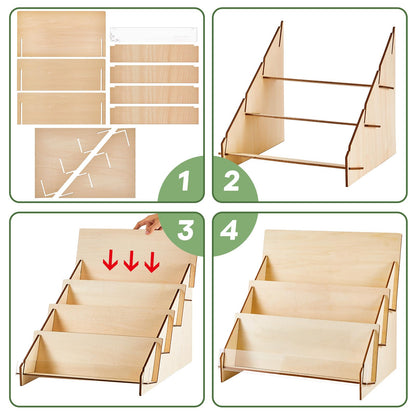 Barydat 2 Pcs Greeting Card Display Stand, 3 Tiered Wooden Multipurpose Portable Rack Holder for Retail Stores, Postcard Brochure Photos Sticker Magazine, Stationery Vendors(13 x 9.6 x 13.2 Inch)