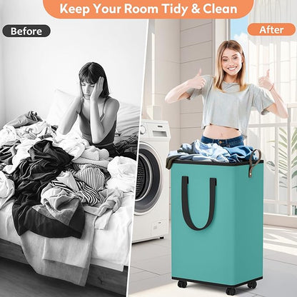 Laundry Basket with Wheels, Collapsible Laundry Baskets, Laundry Hamper with