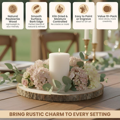 10 Pack Wood Centerpieces for Tables Natural Round Wood Slices for Rustic Wedding Decor and Table Decorations Unfinished Wooden Rounds (8–9 inch)