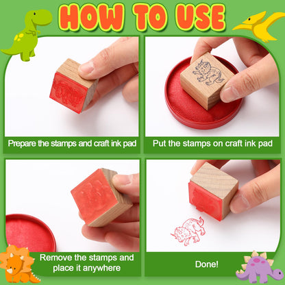 Chivertion 15 Pcs Dinosaur Rubber Stamps Set Dinosaur Shape Wooden Rubber Stamps Cute DIY Seal Set for Crafting Decor and DIY Scrapbooking Card Making Hand Book