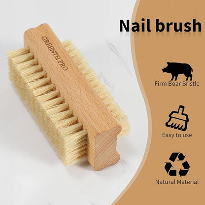 2 Pack Firm Boar Bristle Nail Brush, Hard Beech Wood Handle, Two Sided