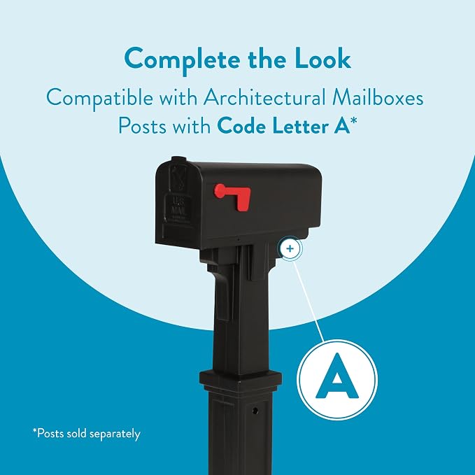 Architectural Mailboxes Parsons Post Mount Mailbox, Black, Medium | Durable plastic build with weather-resistant outdoor construction. USPS approved.