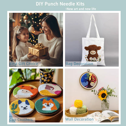 Punch Needle Kits Black Bear Embroidery Starter Set with Hoop Easy for Beginners DIY Stress Relief Handmade Craft Hobby and Home Decor 20x20cm