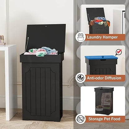 Function Home Trash Can Cabinet, 13 Gallon Kitchen Garbage Can, Wood Recycling Trash Bin, Freestanding Dog Proof Trash Can, Farmhouse Trash Cabinet with Lid for Home Kitchen Bathroom, Black