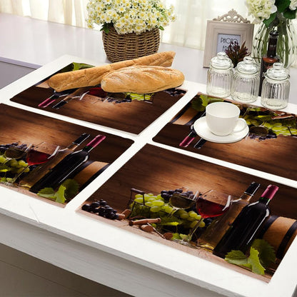 Y YIHANGBEST Red Wine Glasses Cloth Placemats Linen Dinner Mats Served with Grapes on Wooden Wipeable Set of 4 Placemats Table Pads Indoor Table Protectors Non Slip,12 * 18 Inch