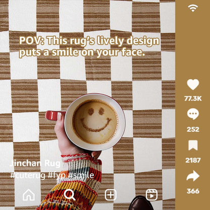 jinchan 5x7 Brown Checkered Area Rugs for Kids Room - Machine Washable Rug Modern Neutral Geometric Lattice Soft Non-Slip Carpet for Nursery Playroom Classroom Living Room Bedroom Home Office