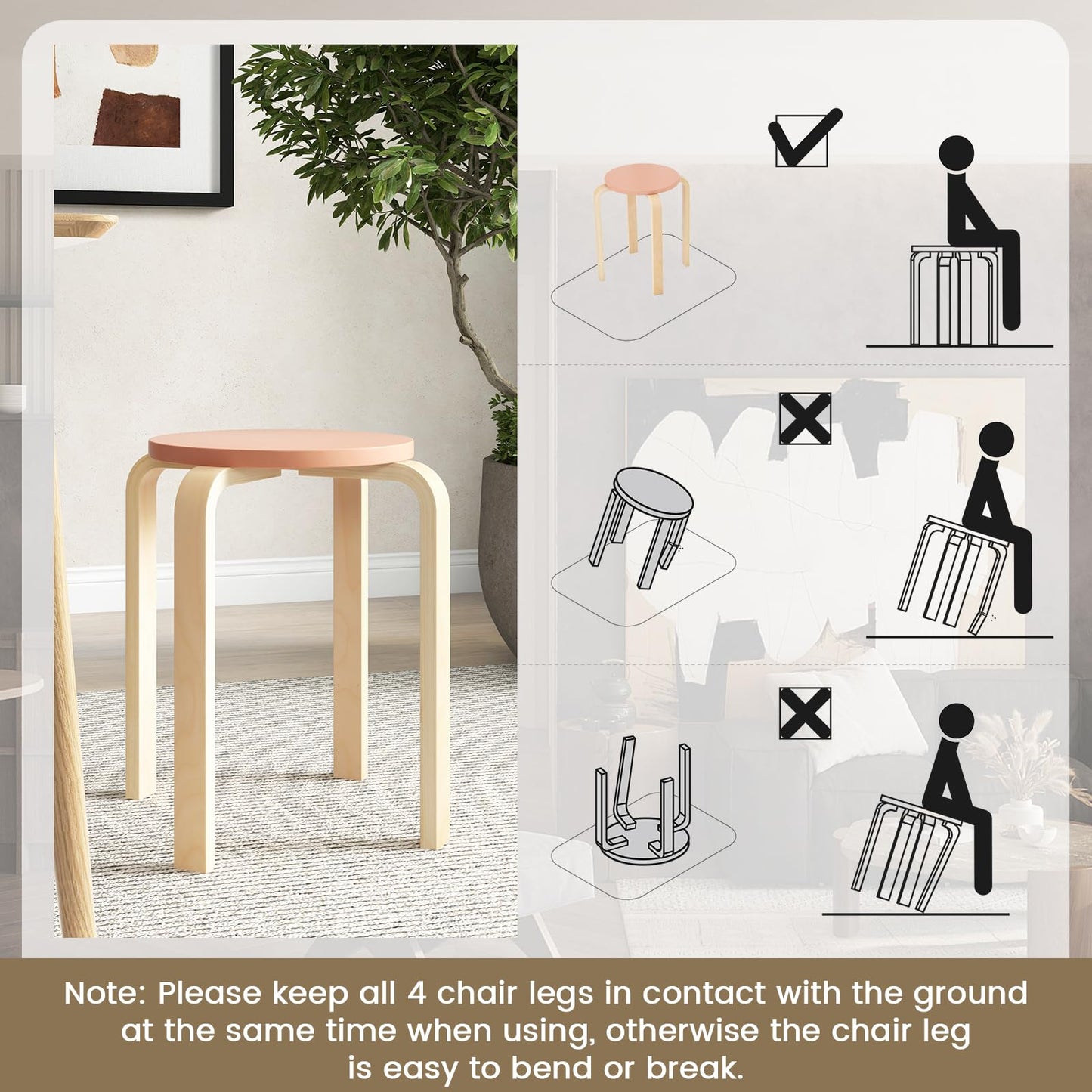 Giantex Bentwood Stackable Stools Set of 4, 18" Round Stacking Backless Nesting Stools, School Chairs, Flexible Seating for Classroom Elementary, Students, Adults, Kitchen, Dining Room