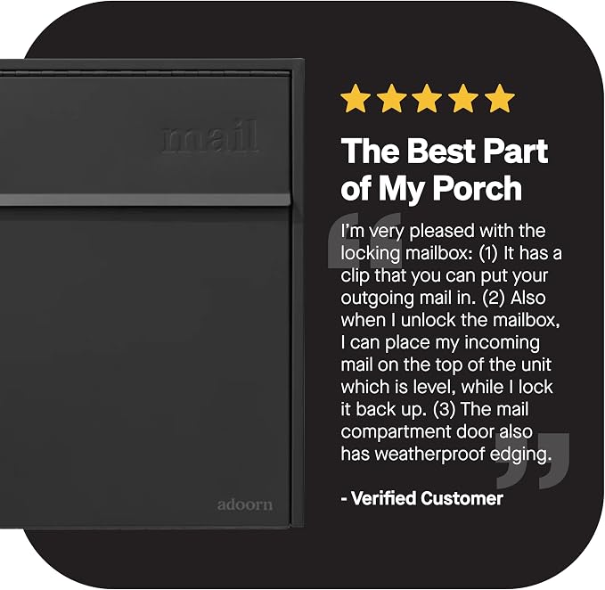 Adoorn Lockable Wall Mount Mailboxes for Outside - Small Anti-Theft Locking Mailbox for Letters - Weatherproof Construction - Durable Steel - 13.5" H x 15" L x 5.5" D - Black