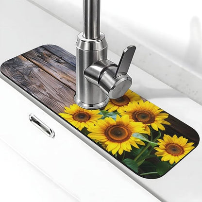 Kitchen Sink Splash Guard Faucet Mat Board Vintage Sunflowers 15"x5.5"