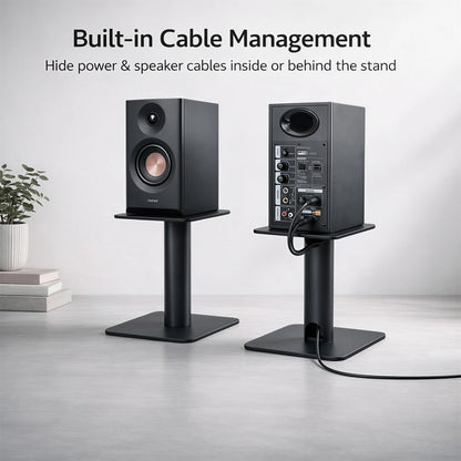 5-8 Inch Desktop Speaker Stands with Cable Management, 55lbs Heavy Duty Steel Desk Speaker Stand for Bookshelf Speakers & Studio Monitors, Stable Desktop Speaker Stand Pair, Cleaner Desk Audio Setup