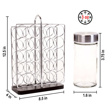 Orii 20 Jar Spice Rack Stainless Steel with Spices Included - Standing Rack Shelf Holder & Countertop Spice Rack Tower Organizer for Kitchen Spices with Spice Refills for 5 Years
