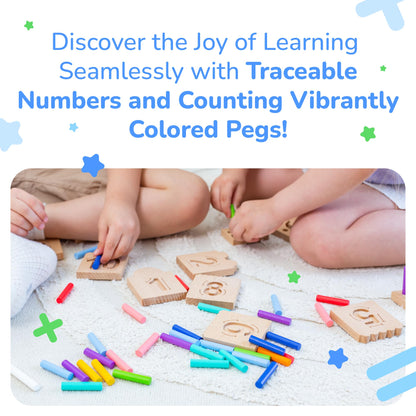 Bimi Boo Counting Peg Boards and Number Tracing for Kids - Wooden Montessori Arithmetic Math Toy Set for Toddlers and Preschoolers - Math Manipulatives for Kindergarten (55 Pegs, 10 Boards, 1 Pencil)