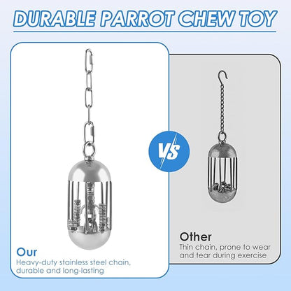 DBNESS Stainless Steel Bird Toys, Heavy-Duty Detachable Chain Chew Durable Metal Parrot Enrichment Toy for Medium to Large African Greys, Amazons, Cockatoos, Macaws
