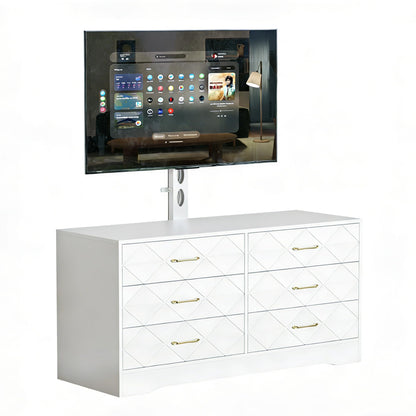 GarveeHome White Entertainment Center with 6 Storage Drawers for Bedroom Living Room, Universal TV Stand with Mount Fit 32"-80" TVs, Farmhouse Wooden Media Console Tables with Height Adjustable Mount